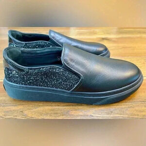 Hogan | Black Leather & Glitter Slip On | Women’s 8 / 38